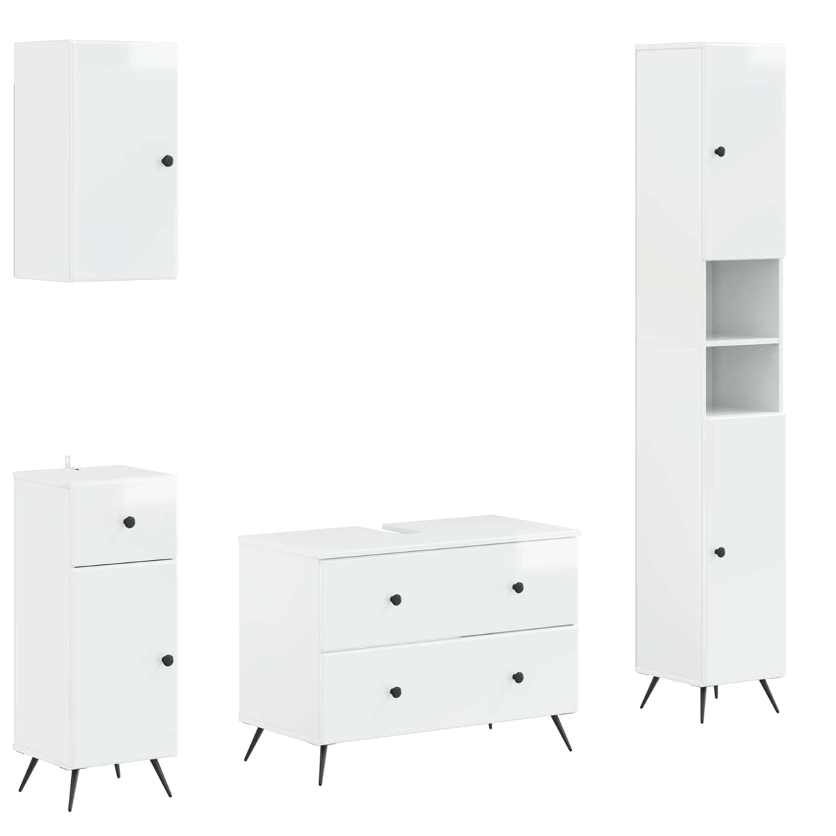 4-delige Badkamerkast Set BREDA Hoogglans Wit Bewerkt hout is nu te koop bij PeponiXL, paradijselijk wonen!