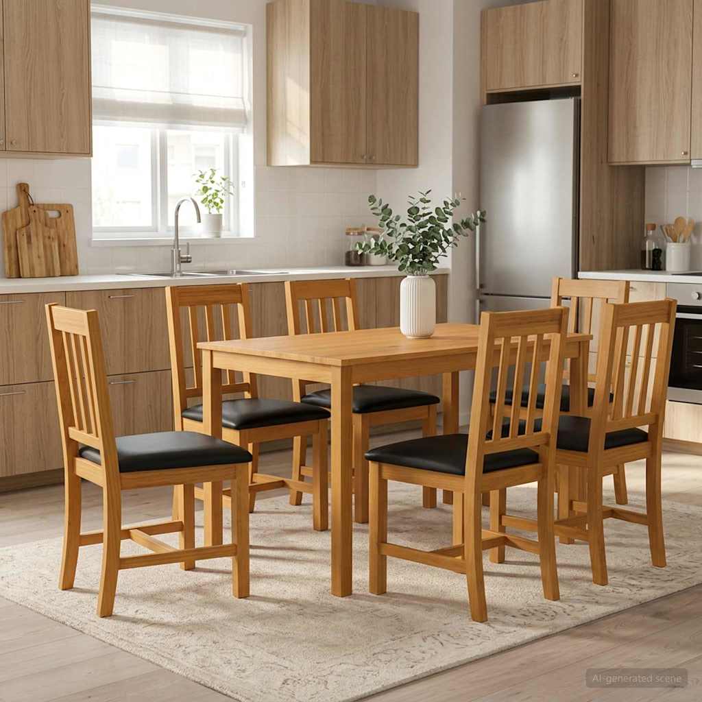 Eetkamerset 7 st Zwart Massief Eikenhout is nu te koop bij PeponiXL, paradijselijk wonen!