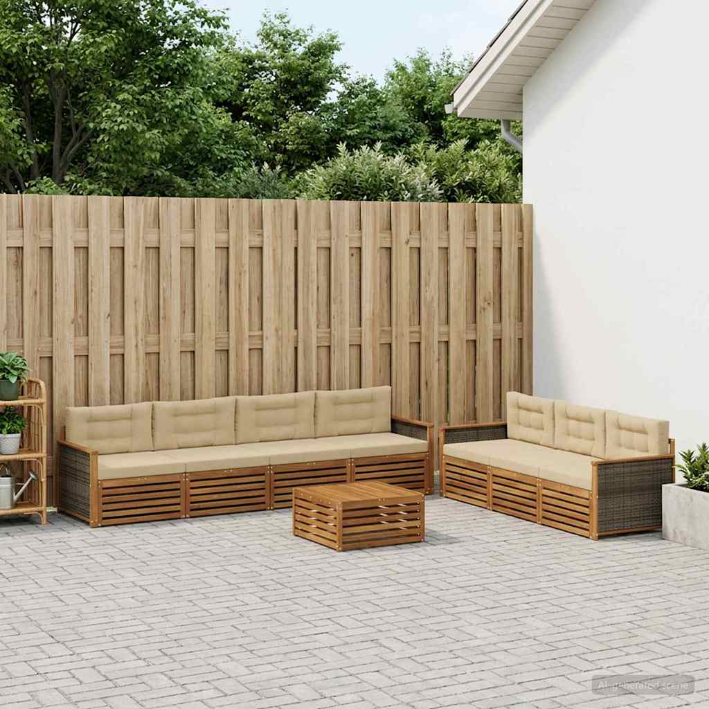 Buiten bankenset met kussen 8 pcs Natuurlijk en Beige is nu te koop bij PeponiXL, paradijselijk wonen!