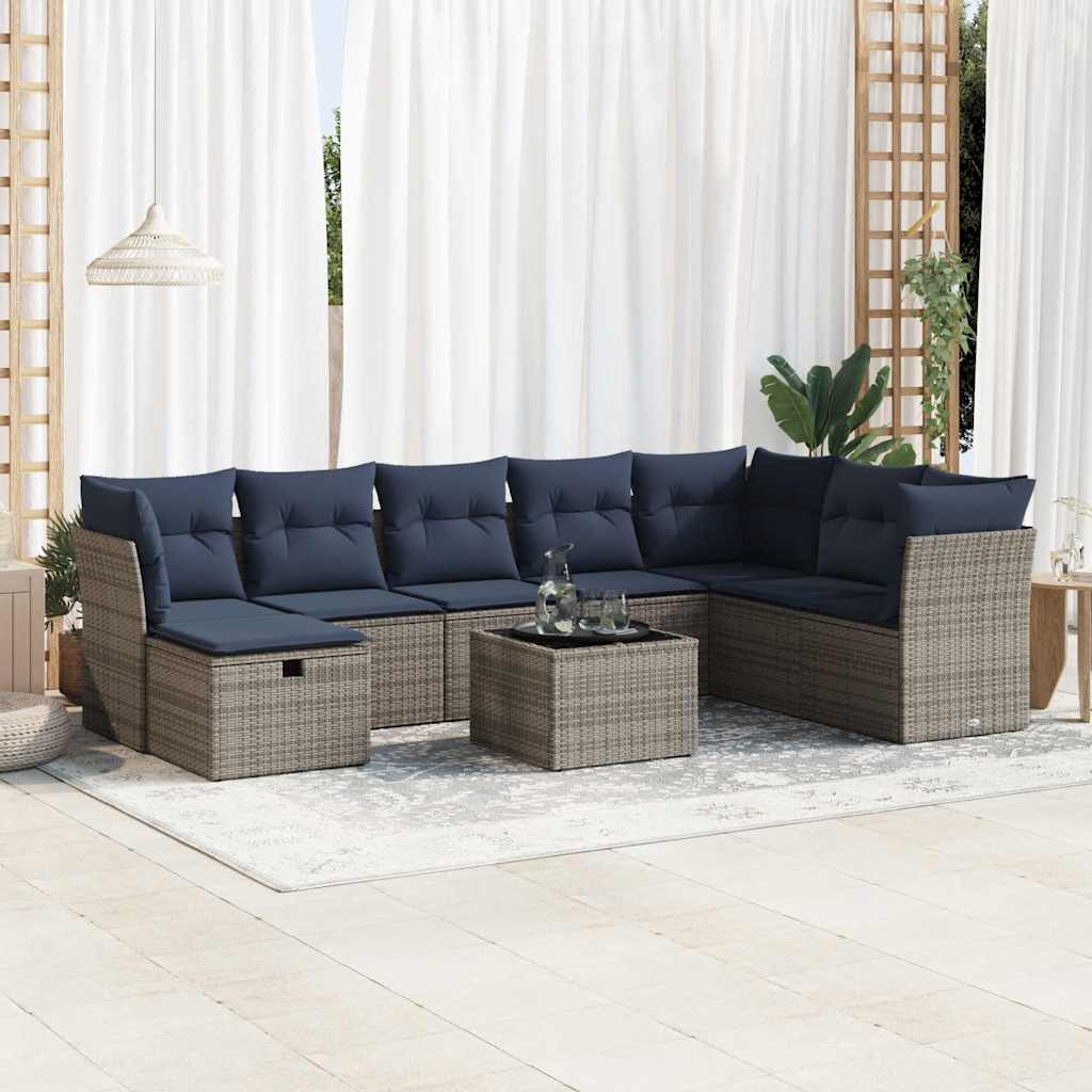 9-delige Loungeset met kussens poly rattan grijs is nu te koop bij PeponiXL, paradijselijk wonen!