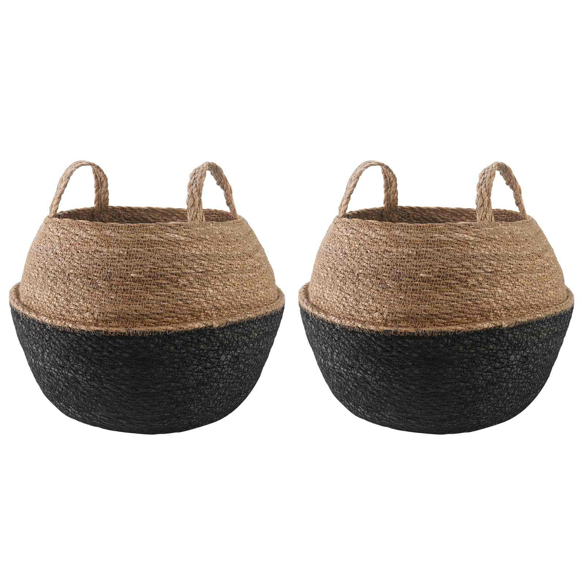 Plantenpot met handvatten 2 pcs Zwart Ø 45 x 36 cm 100% Zeegras is nu te koop bij PeponiXL, paradijselijk wonen!