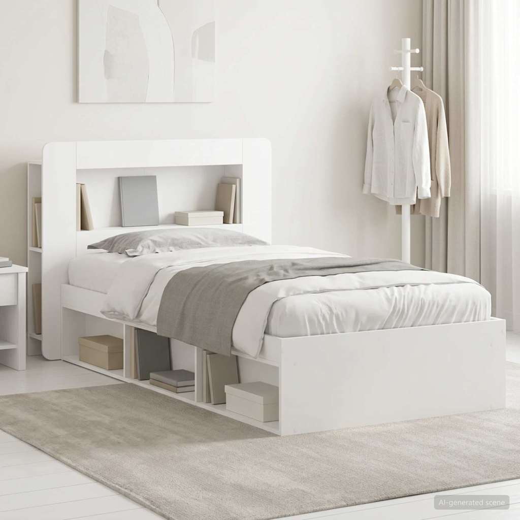 Bedframe met opslag met hoofdeinde Wit 75 x 190 cm Bewerkt hout is nu te koop bij PeponiXL, paradijselijk wonen!