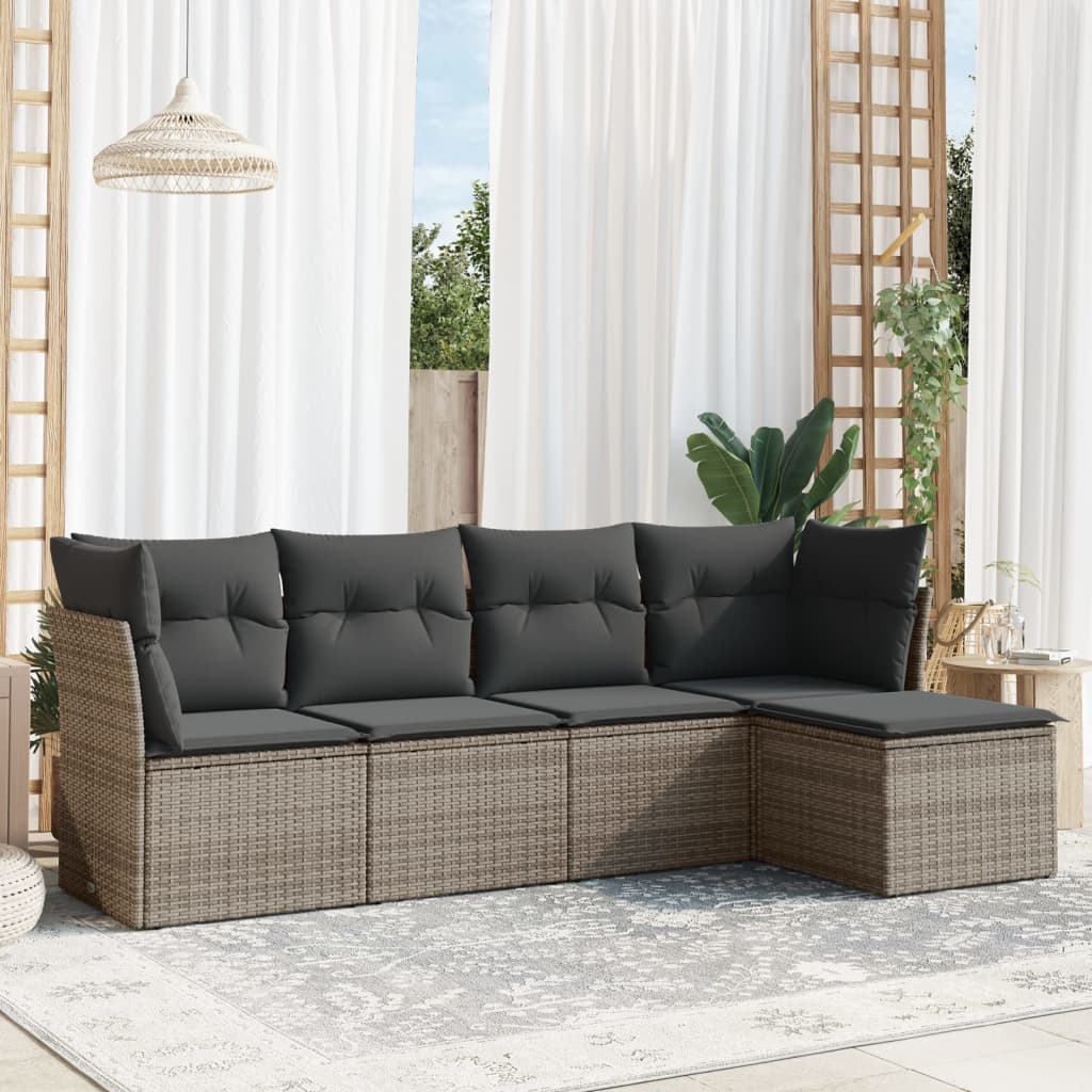 5-delige Loungeset met kussens poly rattan grijs is nu te koop bij PeponiXL, paradijselijk wonen!