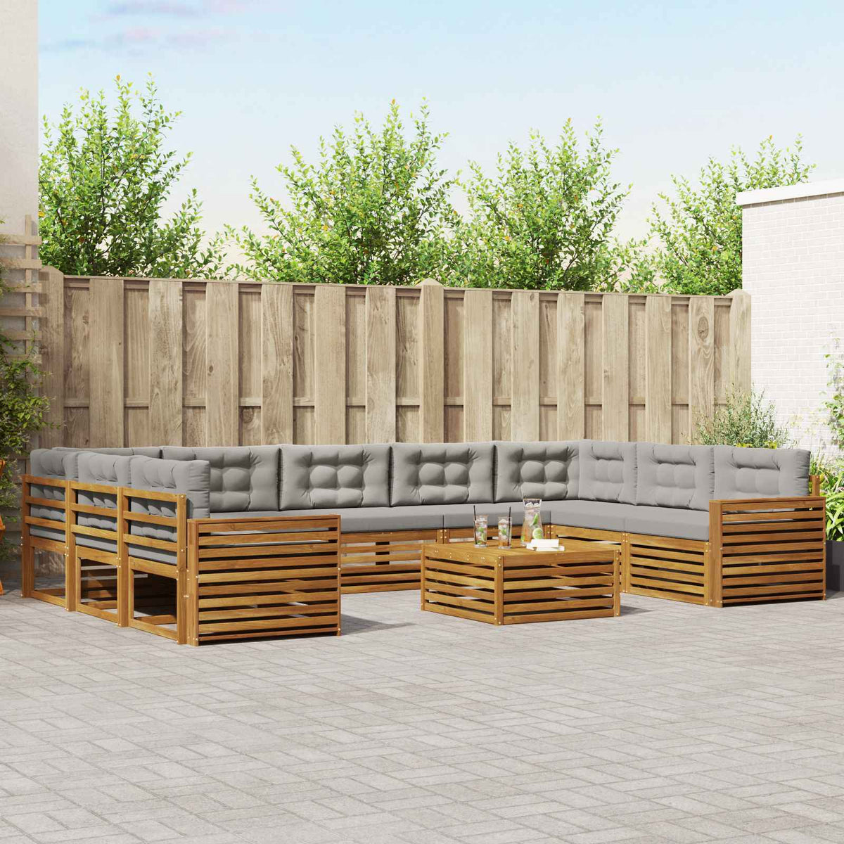 Buiten bankenset met kussen 10 pcs Natuurlijk en Lichtgrijs is nu te koop bij PeponiXL, paradijselijk wonen!