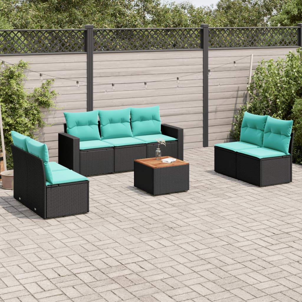 8-delige Loungeset met kussens poly rattan zwart is nu te koop bij PeponiXL, paradijselijk wonen!
