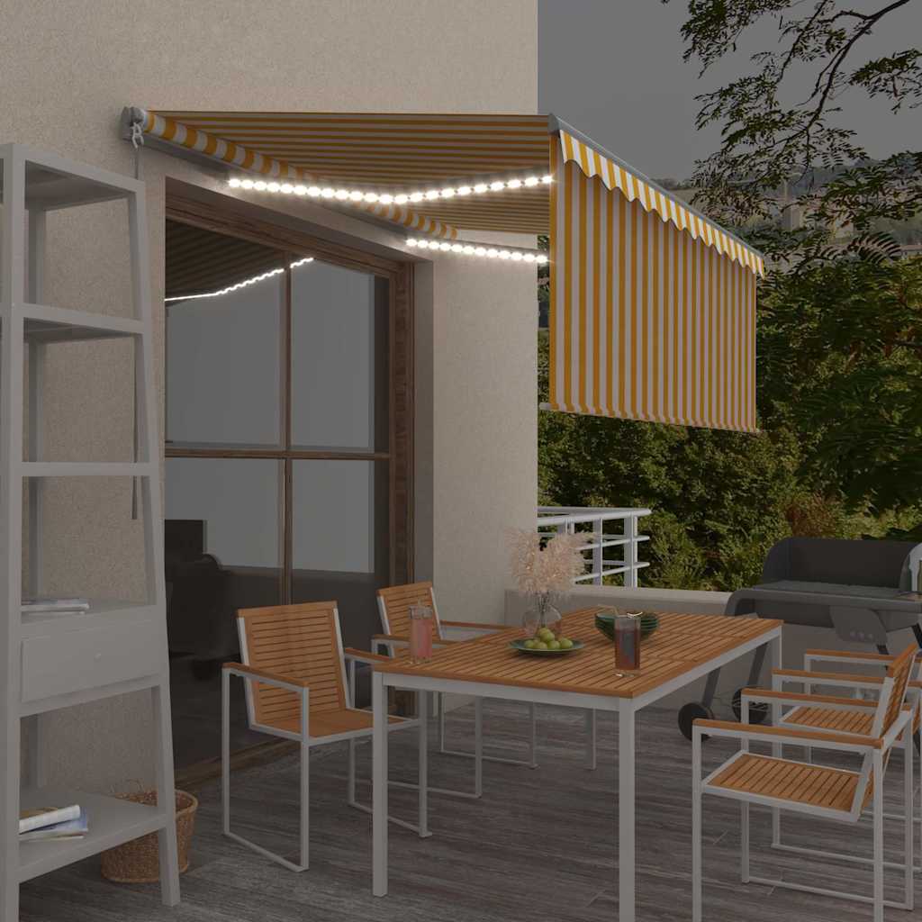 Luifel handmatig uittrekbaar rolgordijn LED 3,5x2,5 m geel wit is nu te koop bij PeponiXL, paradijselijk wonen!