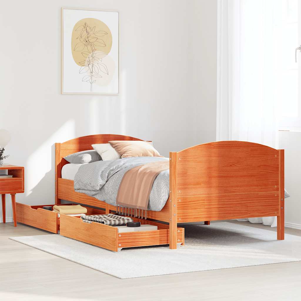 Bedframe zonder matras massief grenenhout wasbruin 100x200 cm is nu te koop bij PeponiXL, paradijselijk wonen!