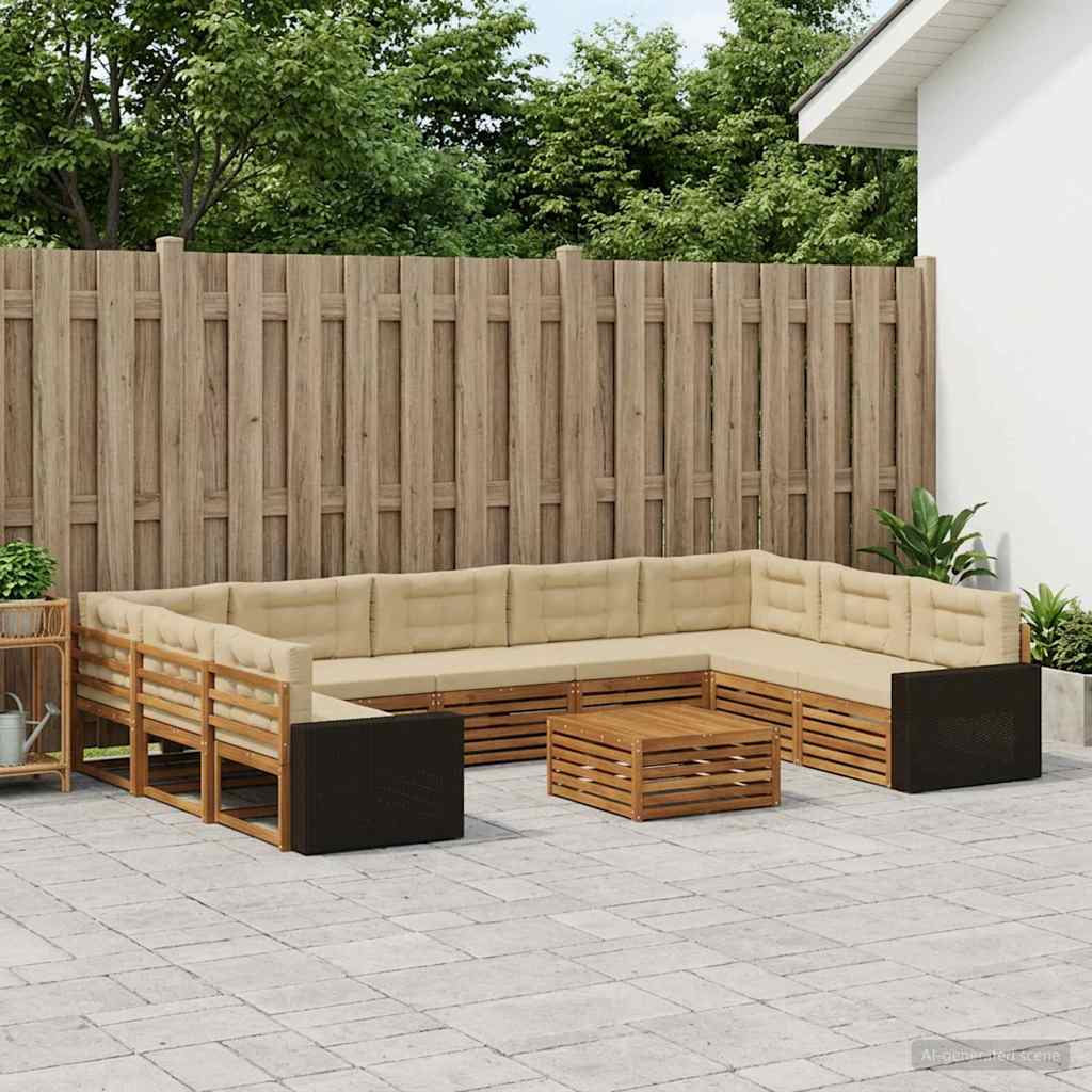 Buiten bankenset 10 pcs Natuurlijk en Beige Massief Acaciahout is nu te koop bij PeponiXL, paradijselijk wonen!