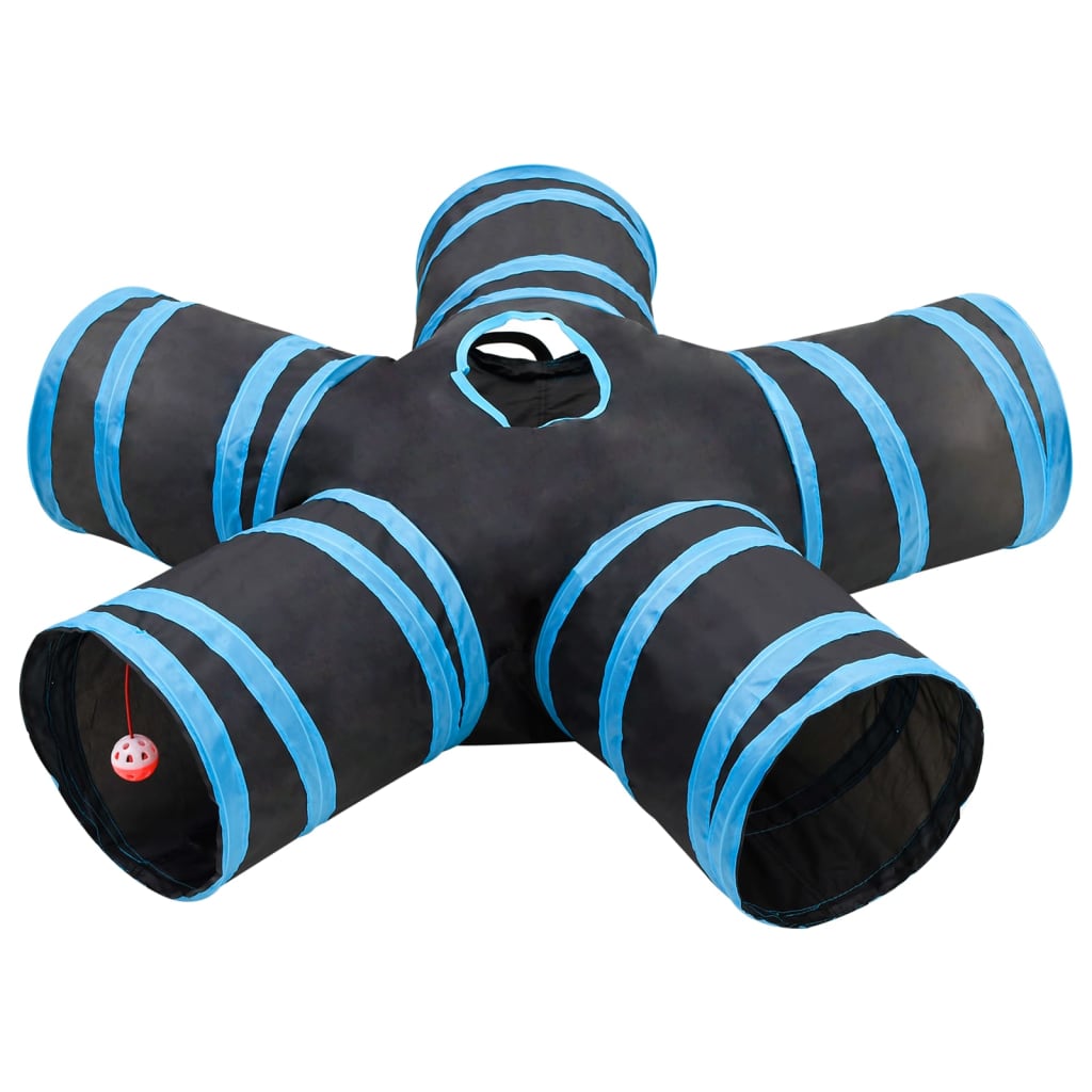 Kattentunnel 5-voudig 25 cm polyester zwart en blauw is nu te koop bij PeponiXL, paradijselijk wonen!