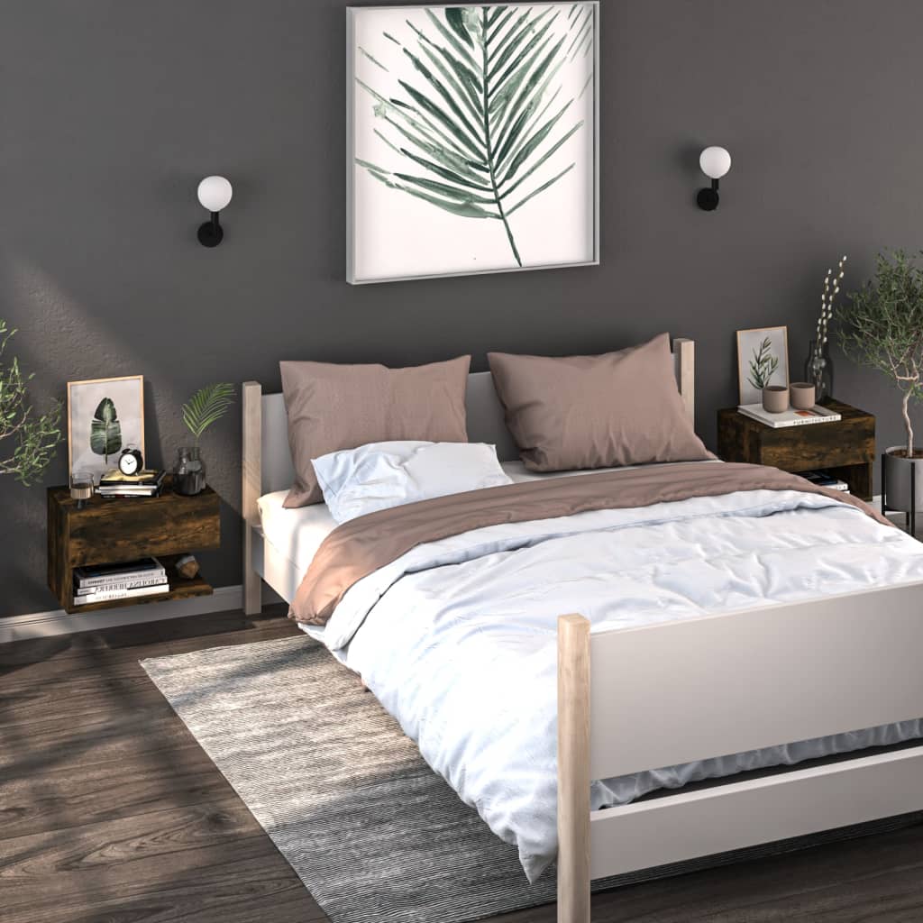 Nachtkastjes 2 st wandgemonteerd gerookt eikenkleurig is nu te koop bij PeponiXL, paradijselijk wonen!