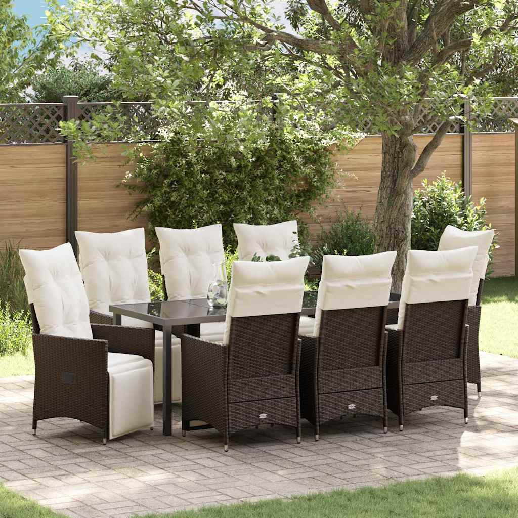Tuin eettafelset met kussen 9 pcs Bruin poly rattan is nu te koop bij PeponiXL, paradijselijk wonen!