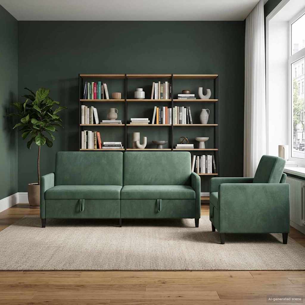 Bankenset met opbergruimte 2 st Zeegroen Polyester is nu te koop bij PeponiXL, paradijselijk wonen!