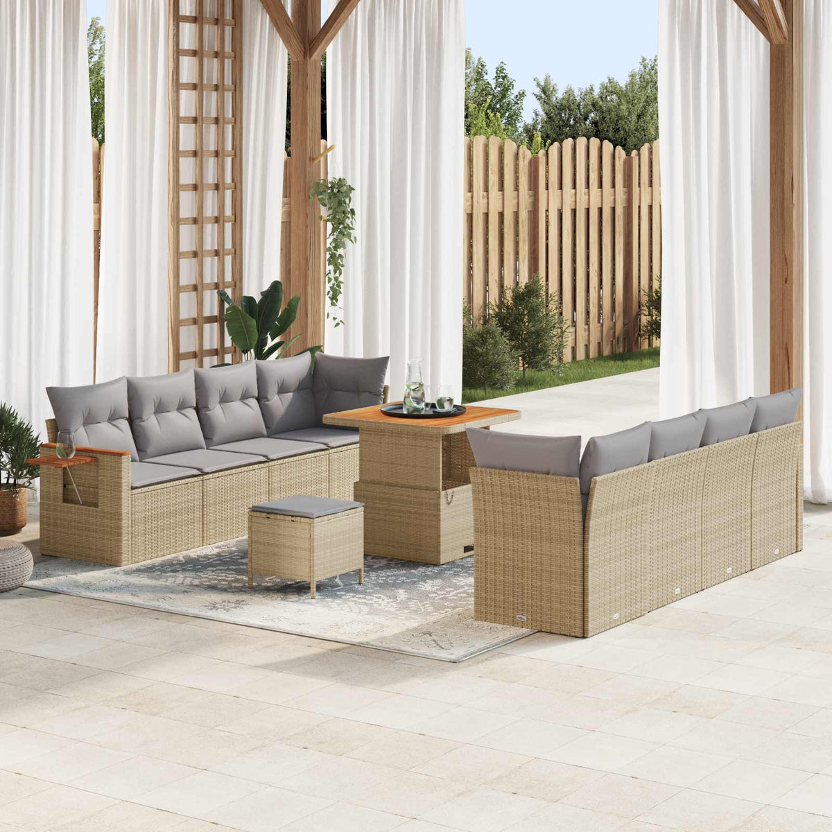 Tuinbankenset 11 pcs Beige poly rattan is nu te koop bij PeponiXL, paradijselijk wonen!