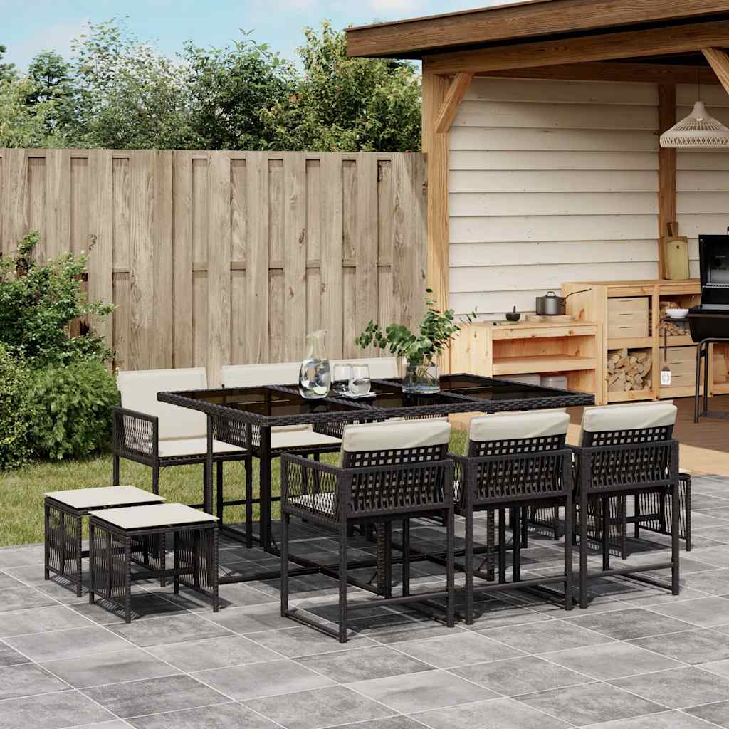 11-delige Tuinset met kussens poly rattan zwart is nu te koop bij PeponiXL, paradijselijk wonen!