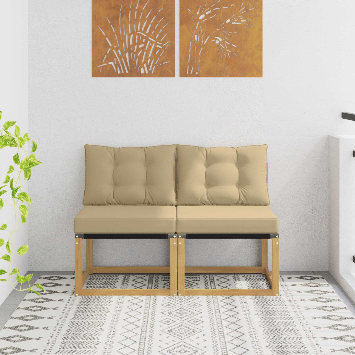 2 Stuk Buiten Midden Sofa Massief acaciahout en Textilene Stof is nu te koop bij PeponiXL, paradijselijk wonen!