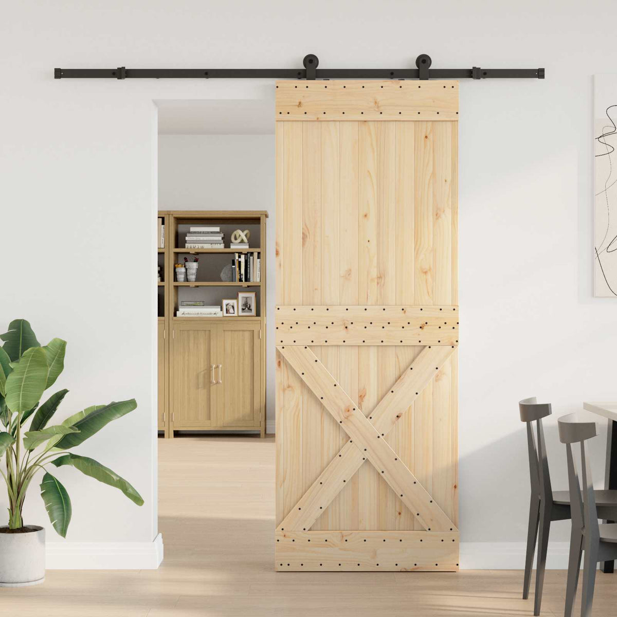 Schuifdeur NARVIK Naturel en Zwart 85 x 210 cm (213,5 cm) is nu te koop bij PeponiXL, paradijselijk wonen!