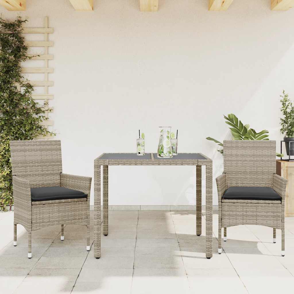 3-delige Tuinset met kussens poly rattan en glas grijs is nu te koop bij PeponiXL, paradijselijk wonen!