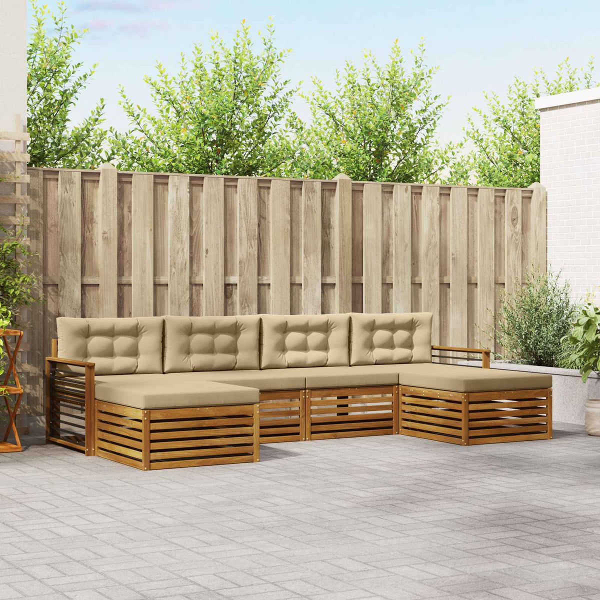 Sofa-Sets 6 pcs Natuurlijk en Beige Massief Acaciahout is nu te koop bij PeponiXL, paradijselijk wonen!