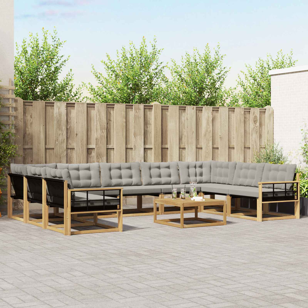 Buiten bankenset met kussen 10 pcs Wit en Lichtgrijs is nu te koop bij PeponiXL, paradijselijk wonen!