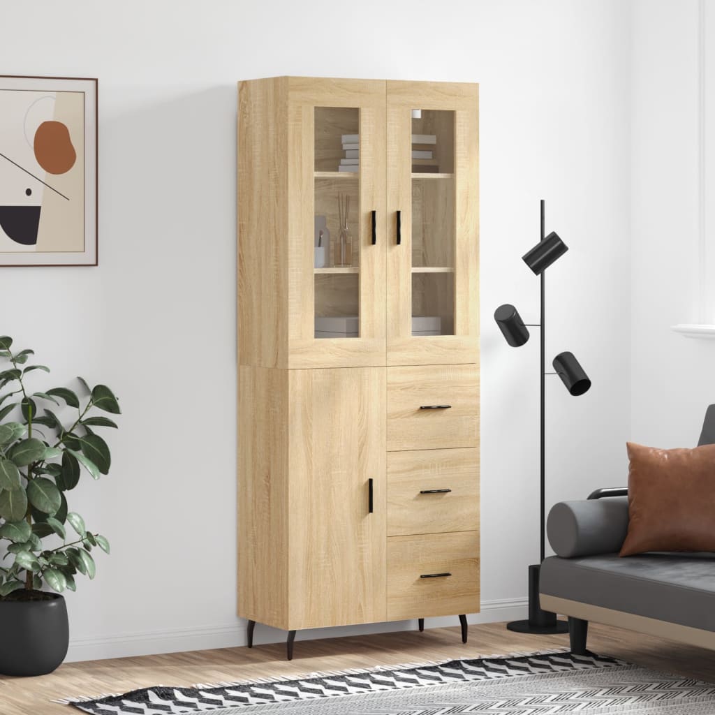Hoge kast 69,5x34x180 cm bewerkt hout sonoma eikenkleurig is nu te koop bij PeponiXL, paradijselijk wonen!