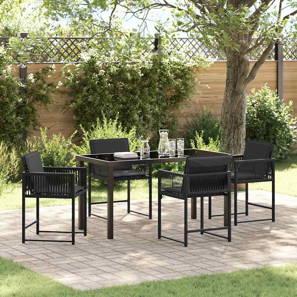 Tuin eettafelset 5 pcs Zwart poly rattan is nu te koop bij PeponiXL, paradijselijk wonen!