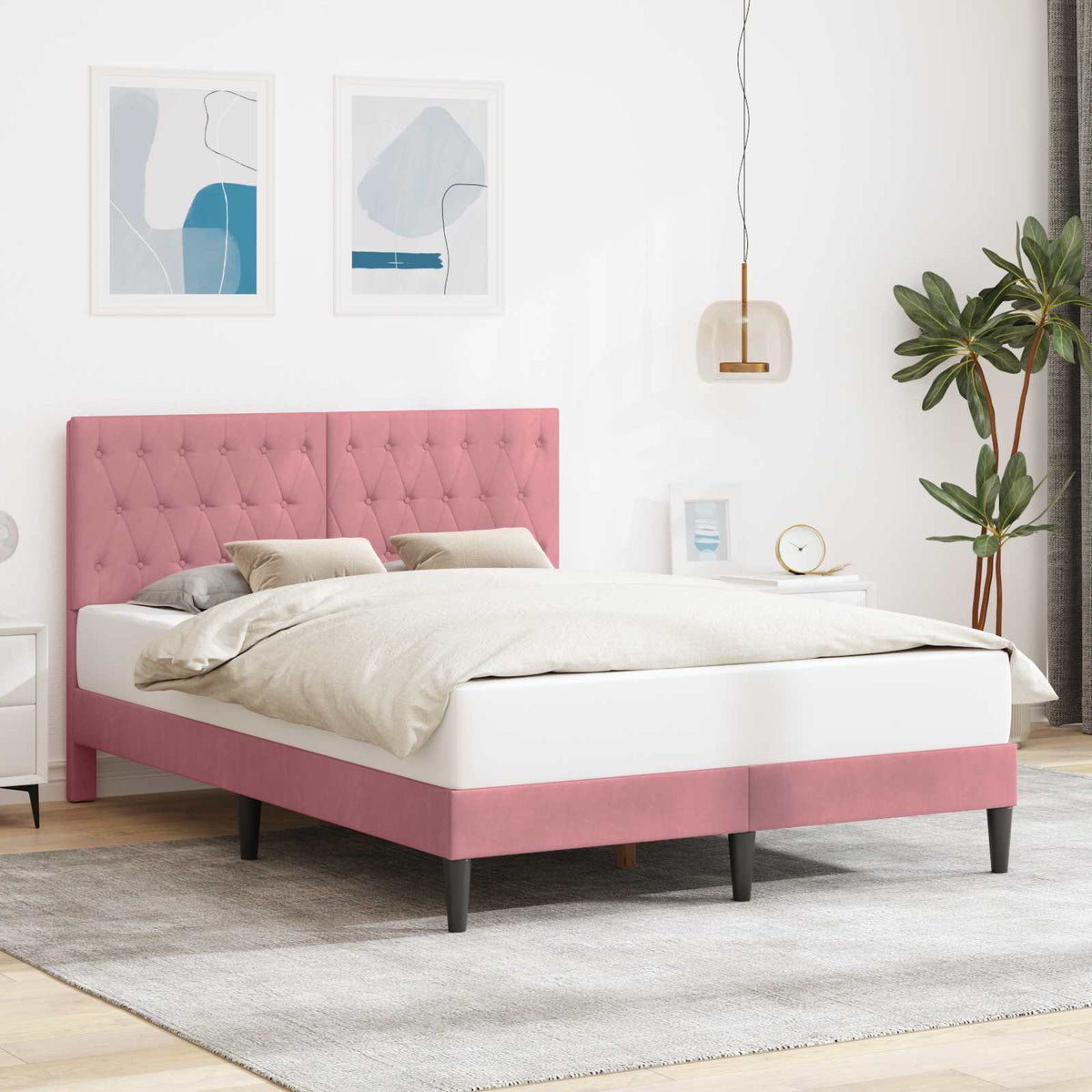 Bedframe met hoofdeinde Roze 120 x 190 cm Fluweel is nu te koop bij PeponiXL, paradijselijk wonen!