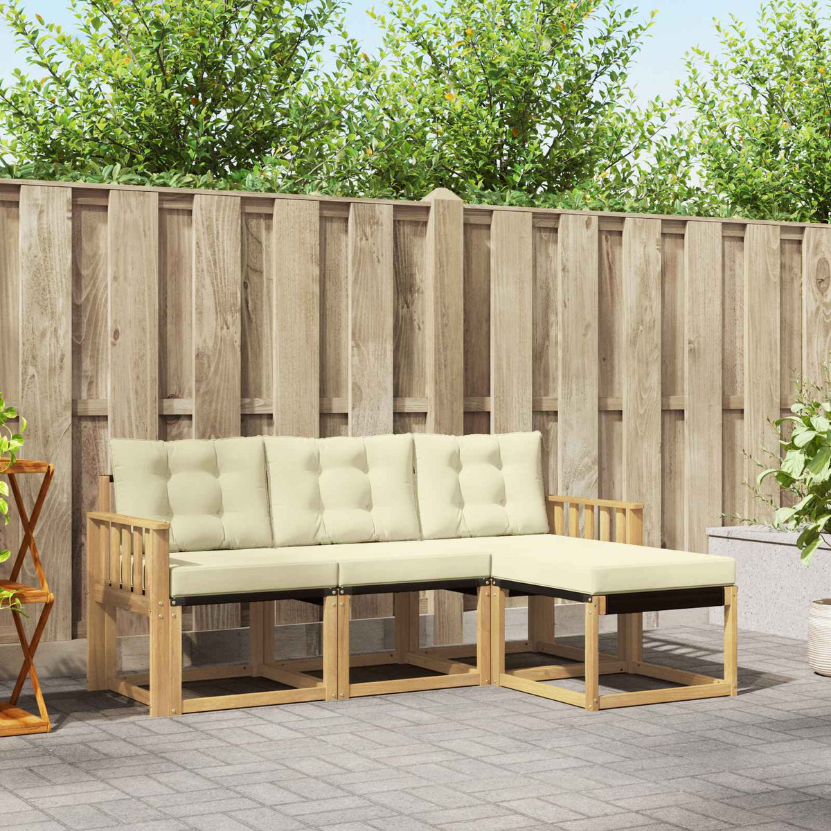 Buiten bankenset met kussen 4 pcs Wit en crèmekleurig is nu te koop bij PeponiXL, paradijselijk wonen!