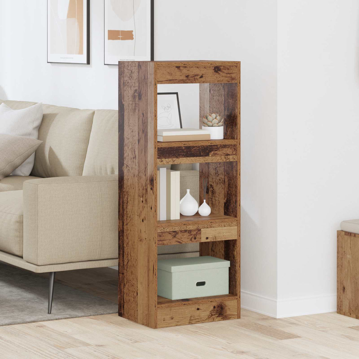 Boekenkast Oud hout 40 x 30 x 103 cm Bewerkt hout is nu te koop bij PeponiXL, paradijselijk wonen!