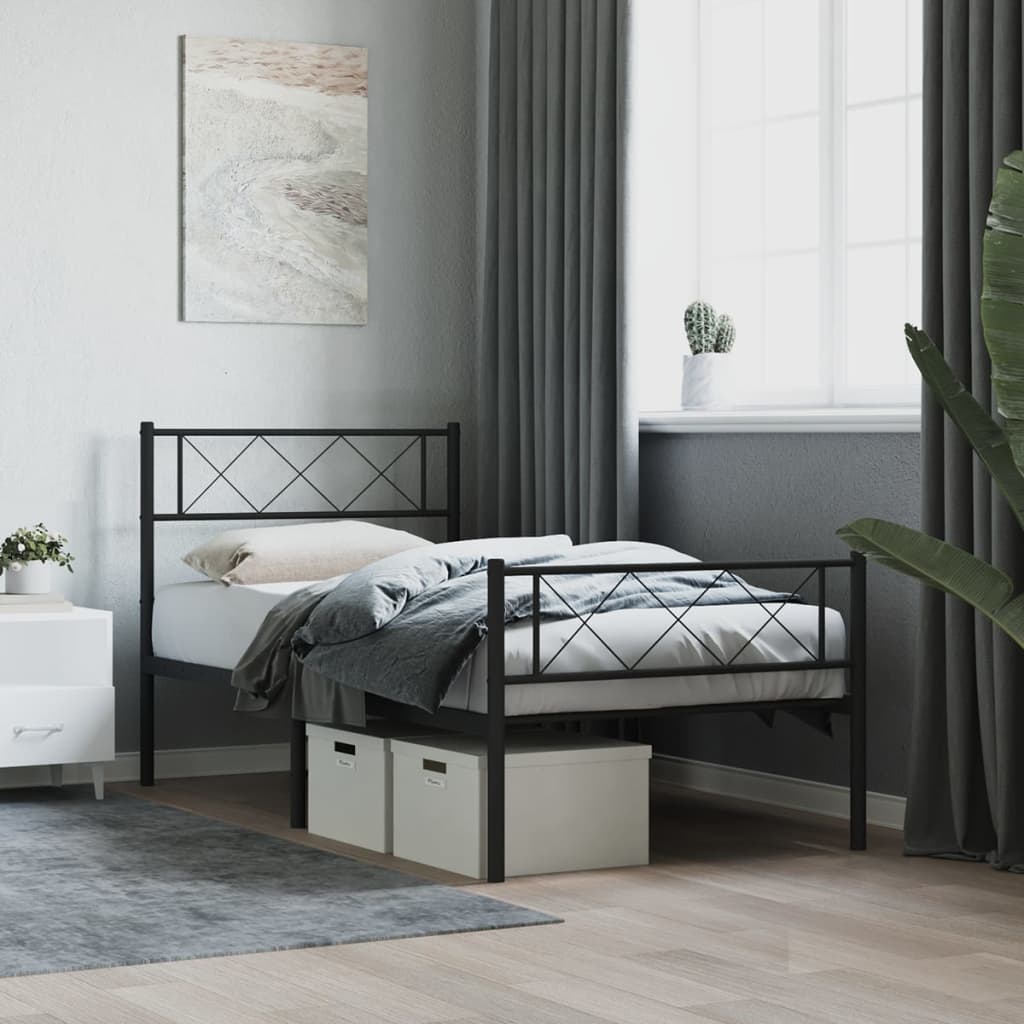 Bedframe met hoofd- en voeteneinde metaal zwart 90x200 cm is nu te koop bij PeponiXL, paradijselijk wonen!