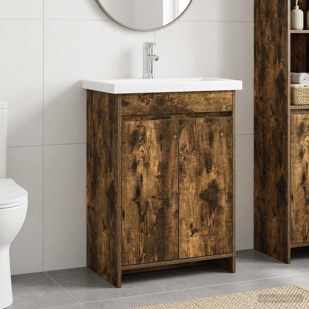 Badkamermeubelset Gerookt eiken 81 x 40 x 84,5 cm Bewerkt hout is nu te koop bij PeponiXL, paradijselijk wonen!