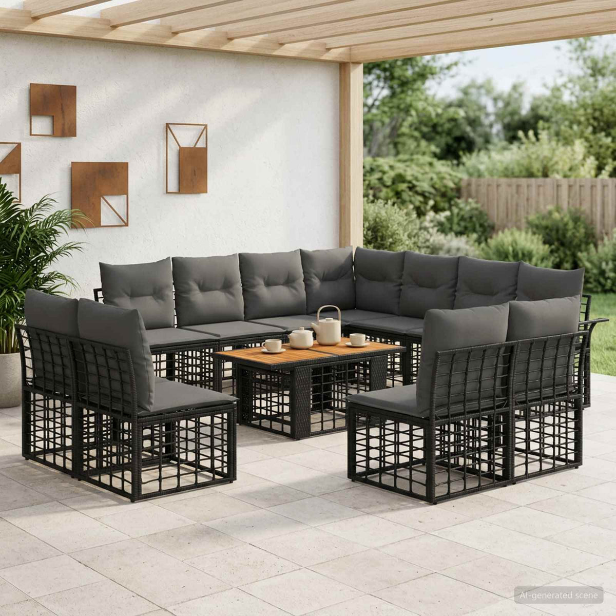 Tuinbankenset 12 st Zwart en Donkergrijs poly rattan is nu te koop bij PeponiXL, paradijselijk wonen!
