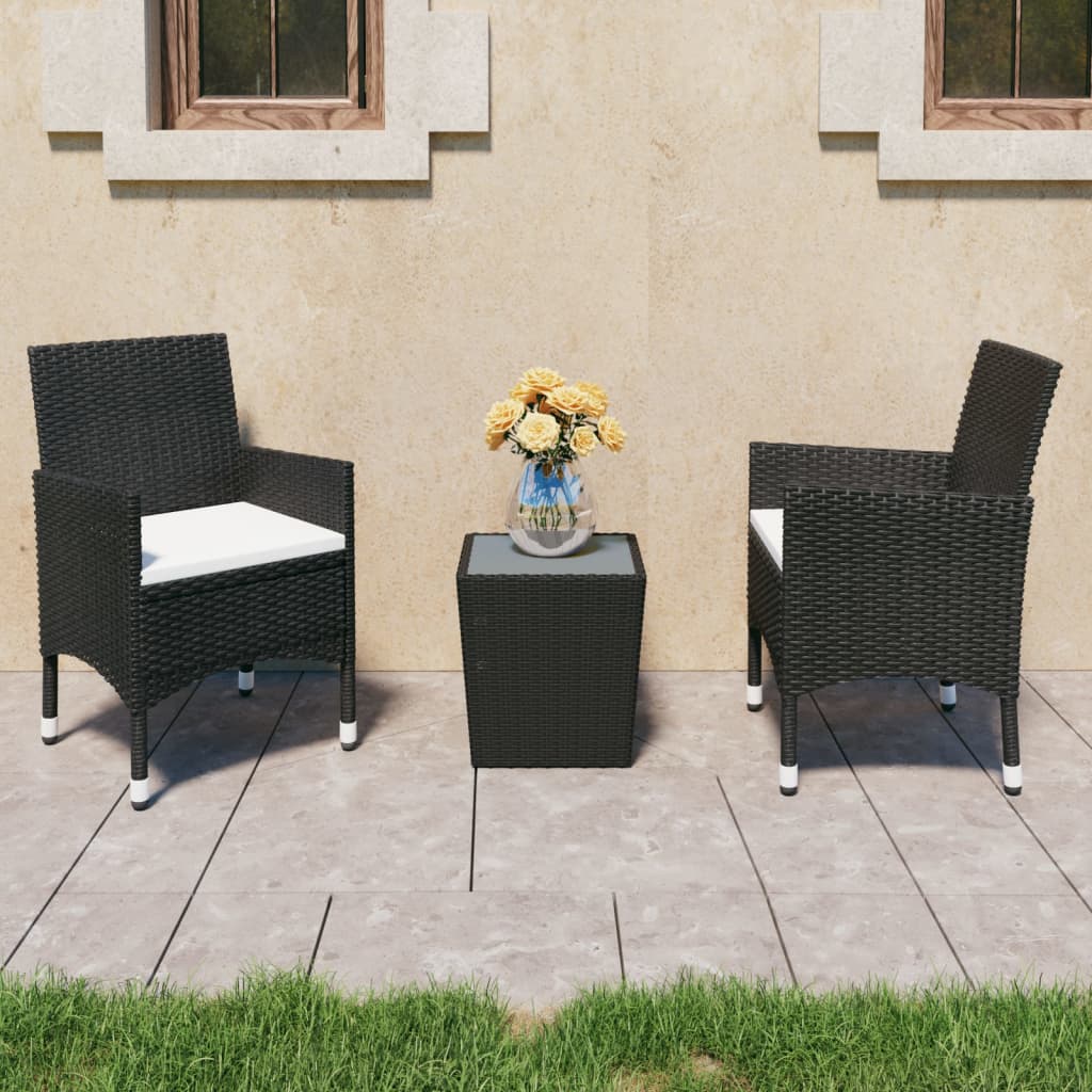 3-delige Bistroset poly rattan en gehard glas zwart is nu te koop bij PeponiXL, paradijselijk wonen!