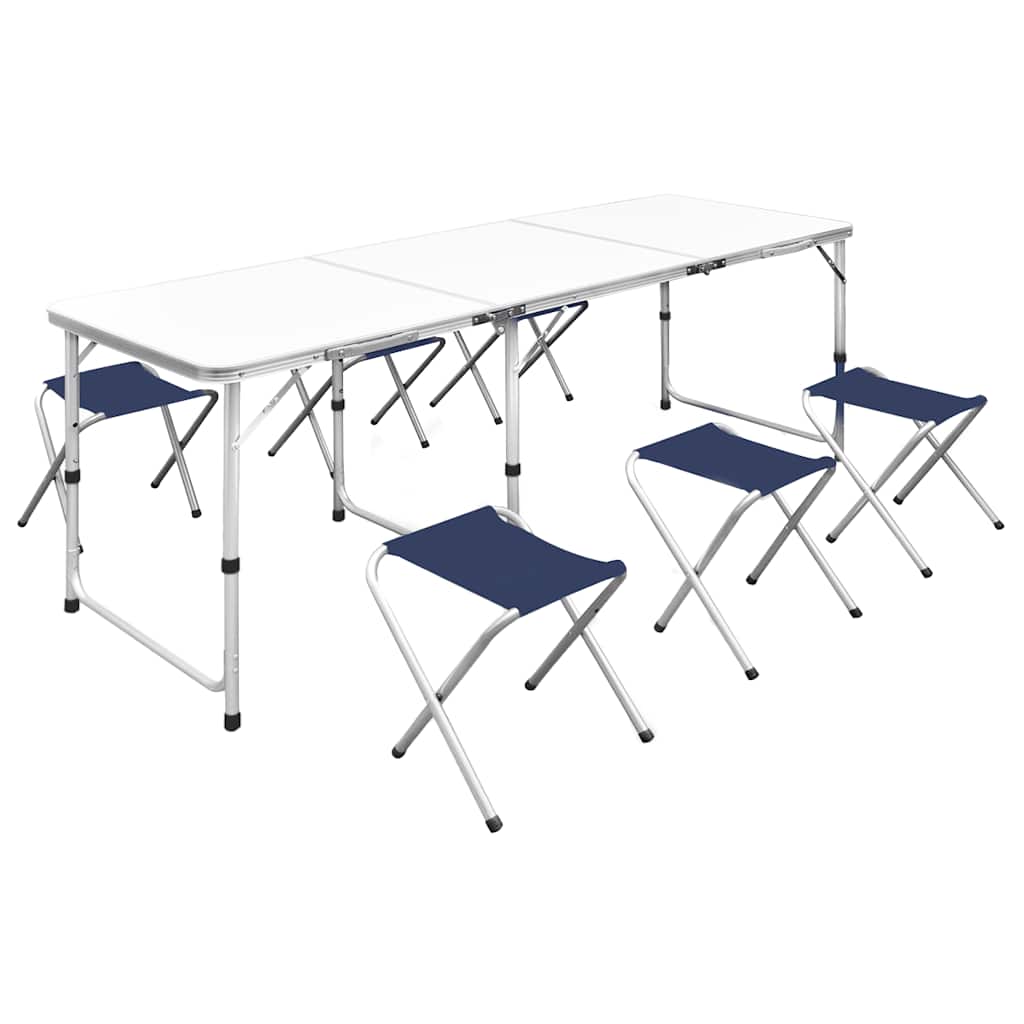 Campingtafel in hoogte verstelbaar met 6 krukken 180x60 cm is nu te koop bij PeponiXL, paradijselijk wonen!