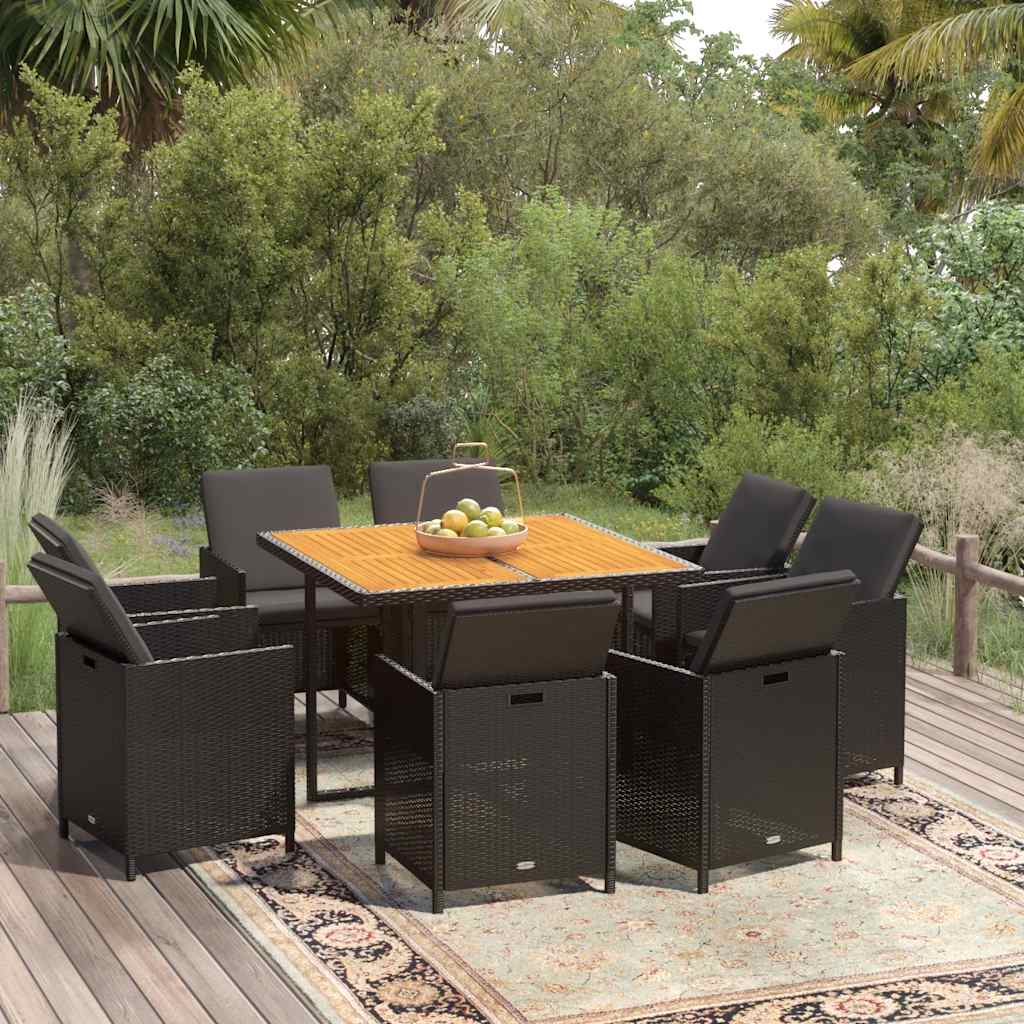 9-delige Tuinset met kussens poly rattan zwart is nu te koop bij PeponiXL, paradijselijk wonen!