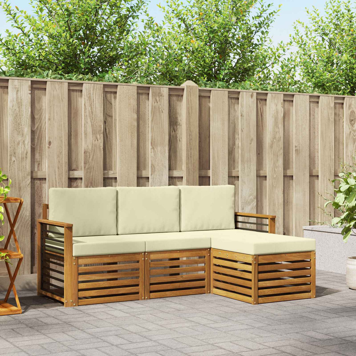 Buiten bankenset met kussen 4 pcs Natuurlijk en Crème is nu te koop bij PeponiXL, paradijselijk wonen!