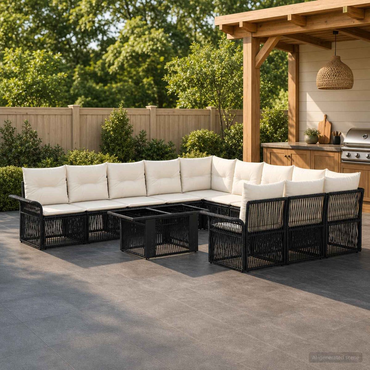 Tuinbankenset 12 st Zwart en Cream Wit poly rattan is nu te koop bij PeponiXL, paradijselijk wonen!