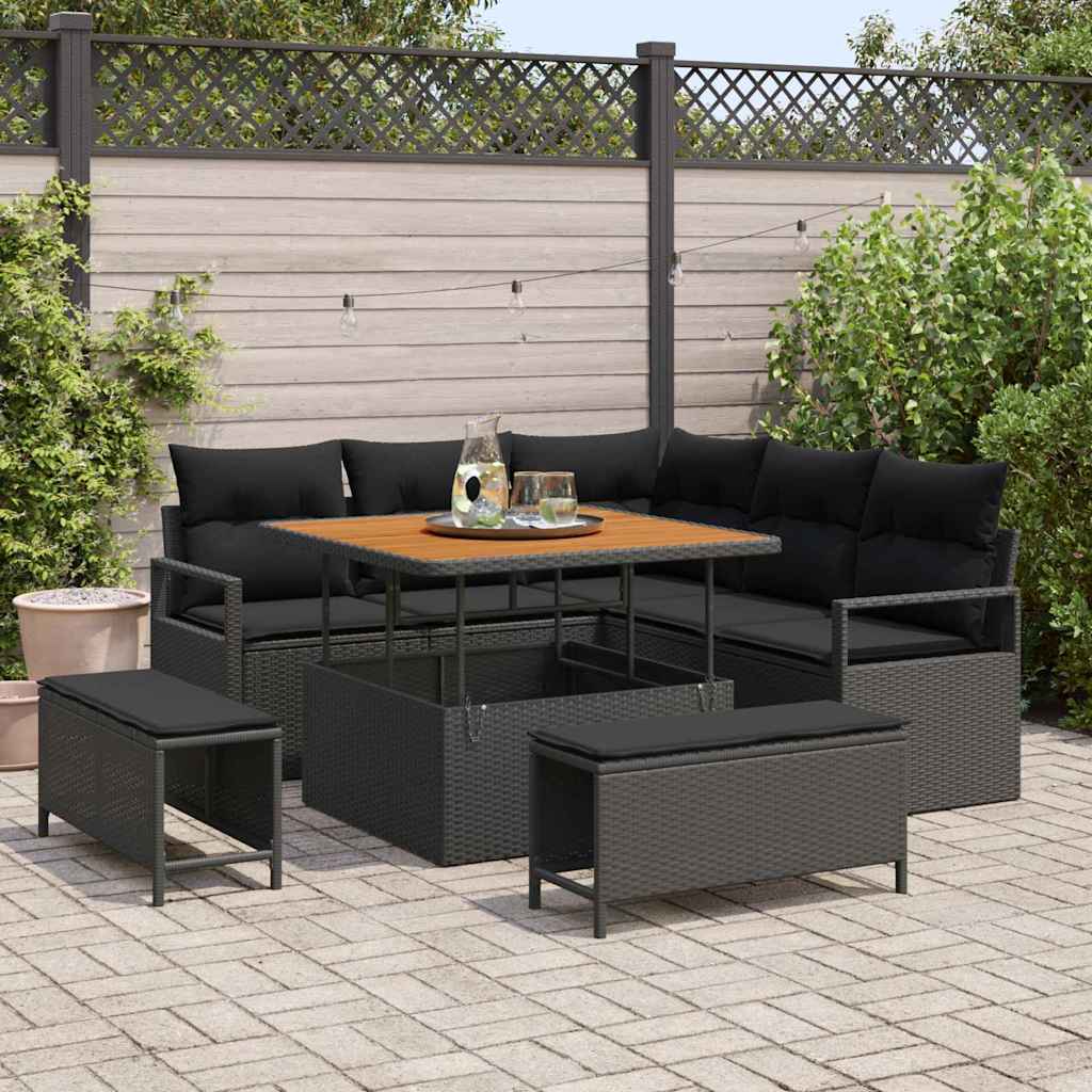 Tuin Sofa Set met kussen met opslag 8 pcs Zwart is nu te koop bij PeponiXL, paradijselijk wonen!
