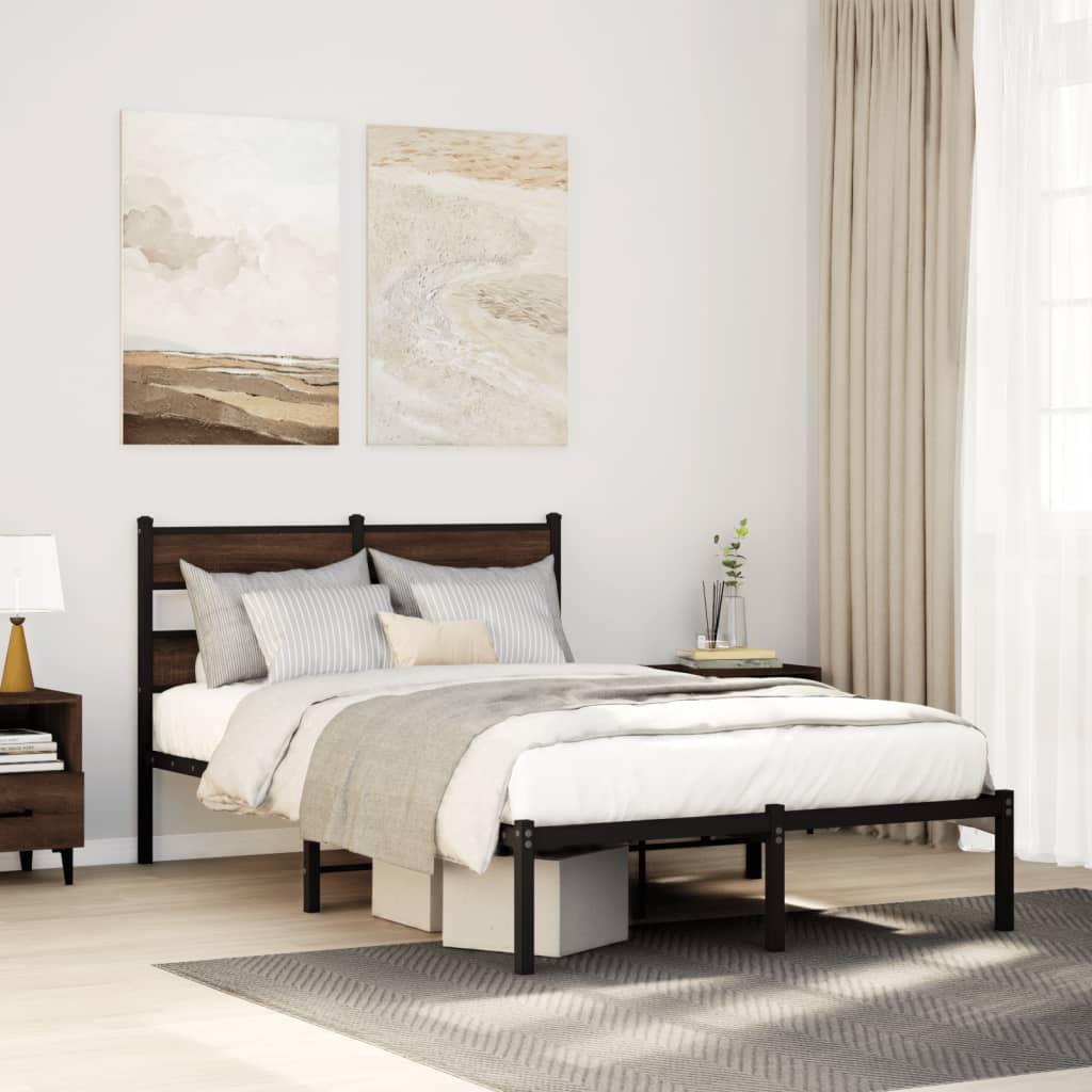 Bedframe met hoofdbord zonder matras bruin eiken 120x190 cm is nu te koop bij PeponiXL, paradijselijk wonen!