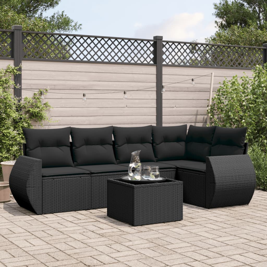 6-delige Loungeset met kussens poly rattan zwart is nu te koop bij PeponiXL, paradijselijk wonen!