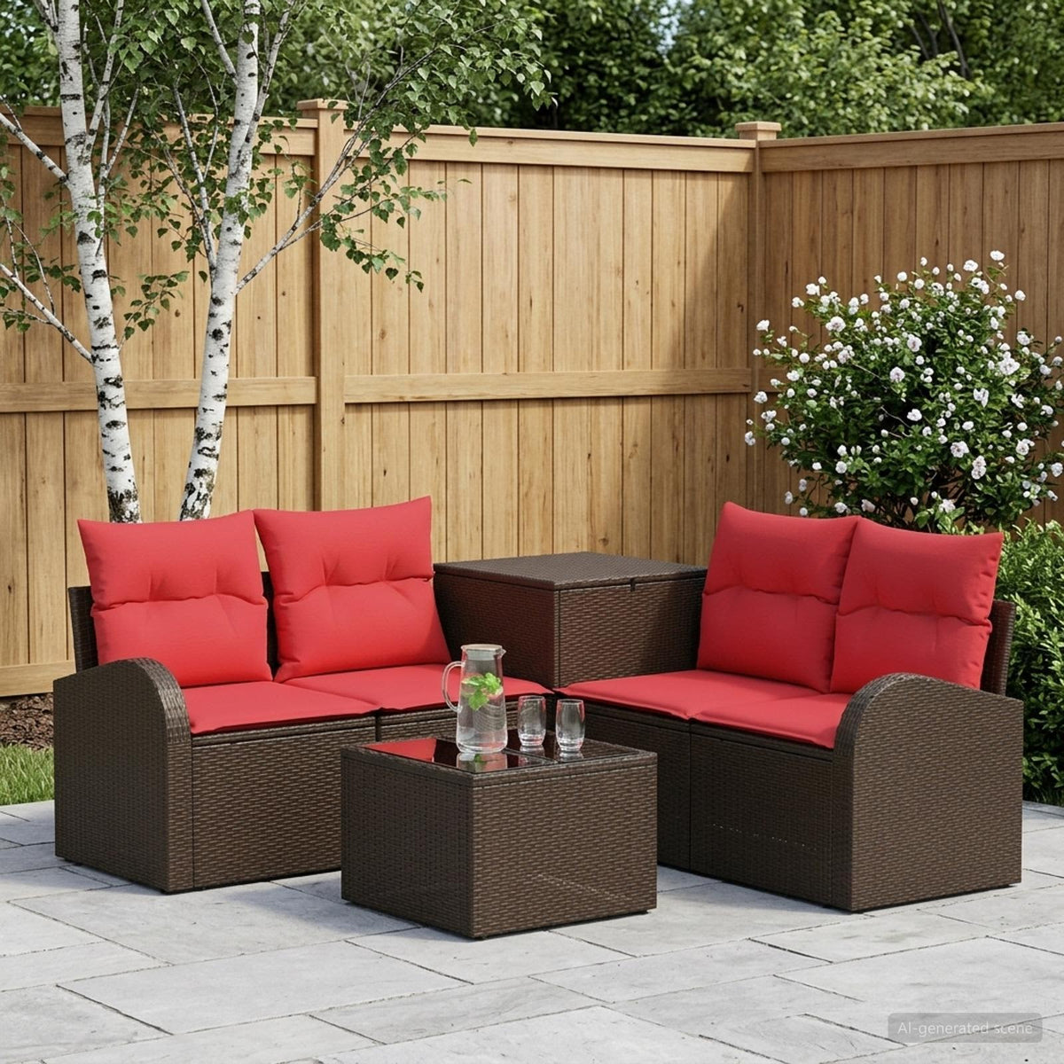 Bankstel 6 st Bruin en Rood Poly Rattan en Staal is nu te koop bij PeponiXL, paradijselijk wonen!