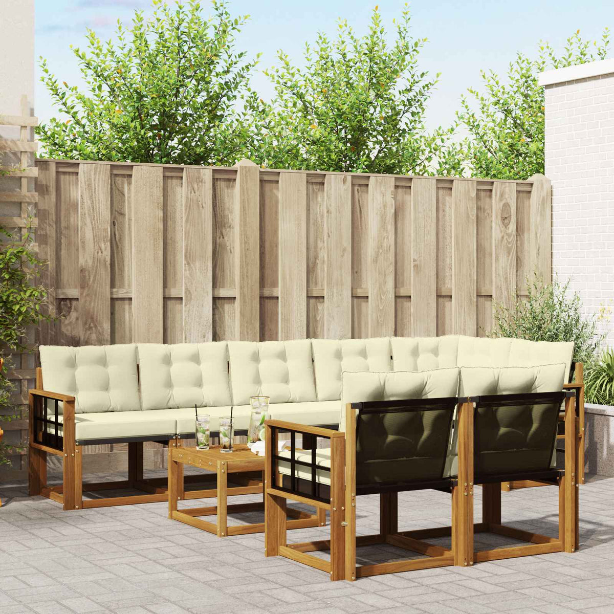 Buiten bankenset met kussen 9 pcs Natuurlijk en Crème is nu te koop bij PeponiXL, paradijselijk wonen!