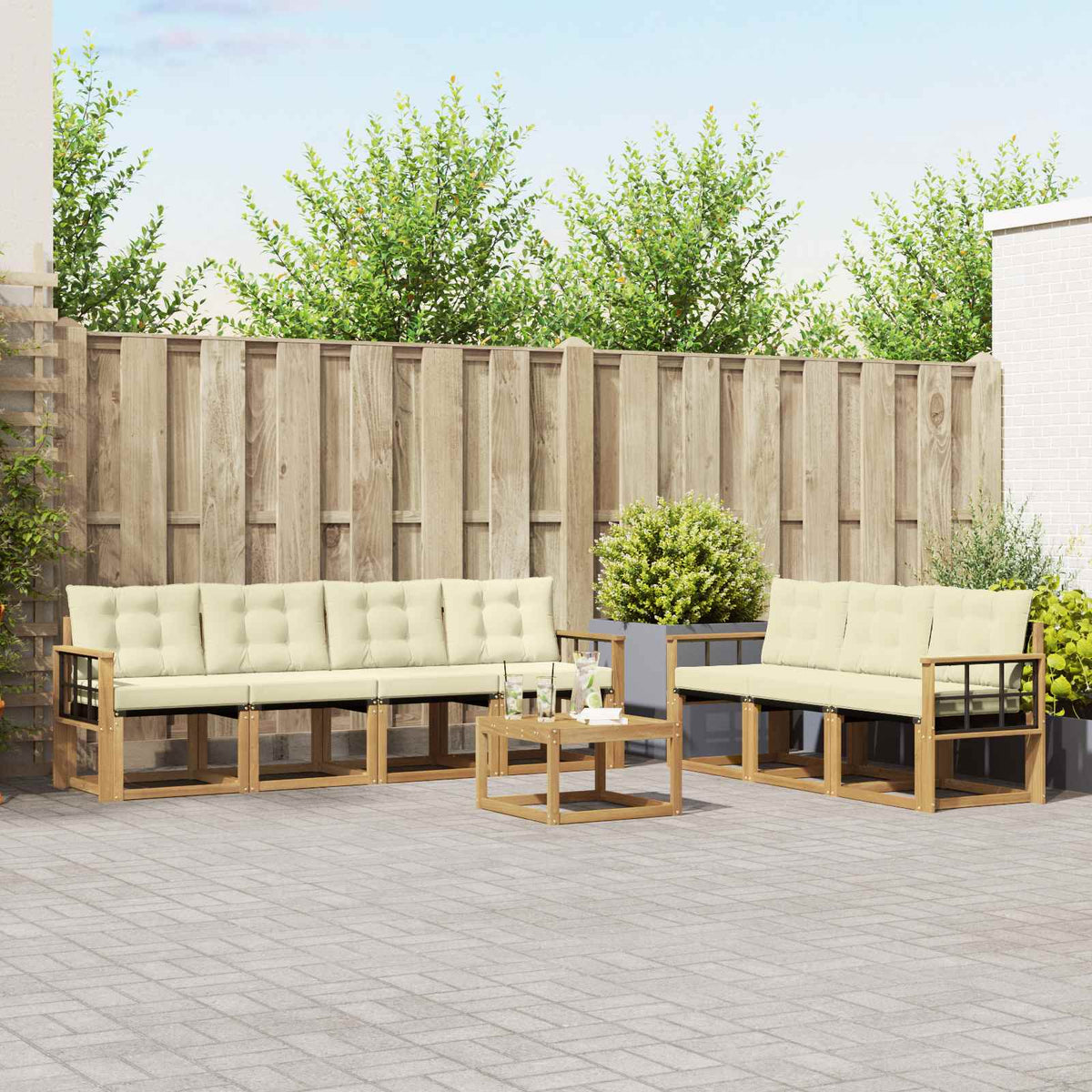 Buiten bankenset met kussen 8 pcs Wit en crèmekleurig is nu te koop bij PeponiXL, paradijselijk wonen!