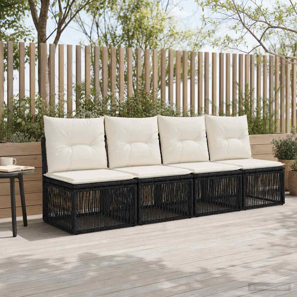 4-zits bank 4 pcs 4-Aantal zitplaatsen Zwart poly rattan is nu te koop bij PeponiXL, paradijselijk wonen!