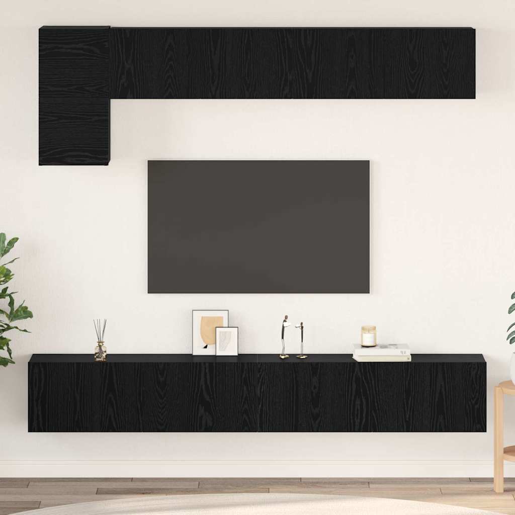 Tv-meubelset Wandgemonteerd 5 pcs Zwart Eiken Bewerkt hout is nu te koop bij PeponiXL, paradijselijk wonen!