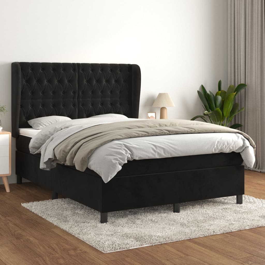 Boxspring met matras fluweel zwart 140x190 cm is nu te koop bij PeponiXL, paradijselijk wonen!