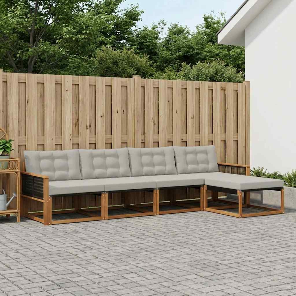 Buiten bankenset met kussen 5 pcs Naturel en lichtgrijs is nu te koop bij PeponiXL, paradijselijk wonen!