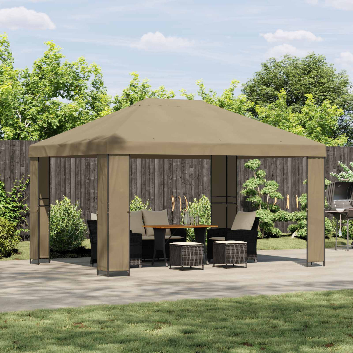 Prieel 4 × 3 m Beige Polyester en staal 190 is nu te koop bij PeponiXL, paradijselijk wonen!