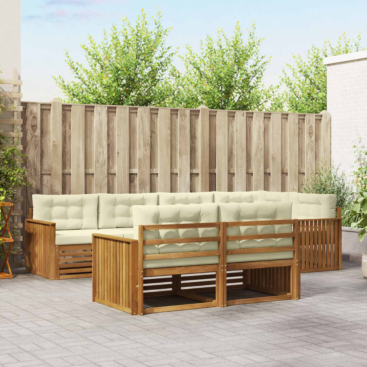 Buiten bankenset met kussen 7 pcs Natuurlijk en Crème is nu te koop bij PeponiXL, paradijselijk wonen!