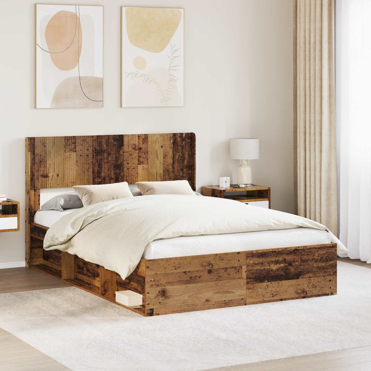 Bedframe met opbergruimte en hoofdbord Oud hout 135 x 190 cm is nu te koop bij PeponiXL, paradijselijk wonen!