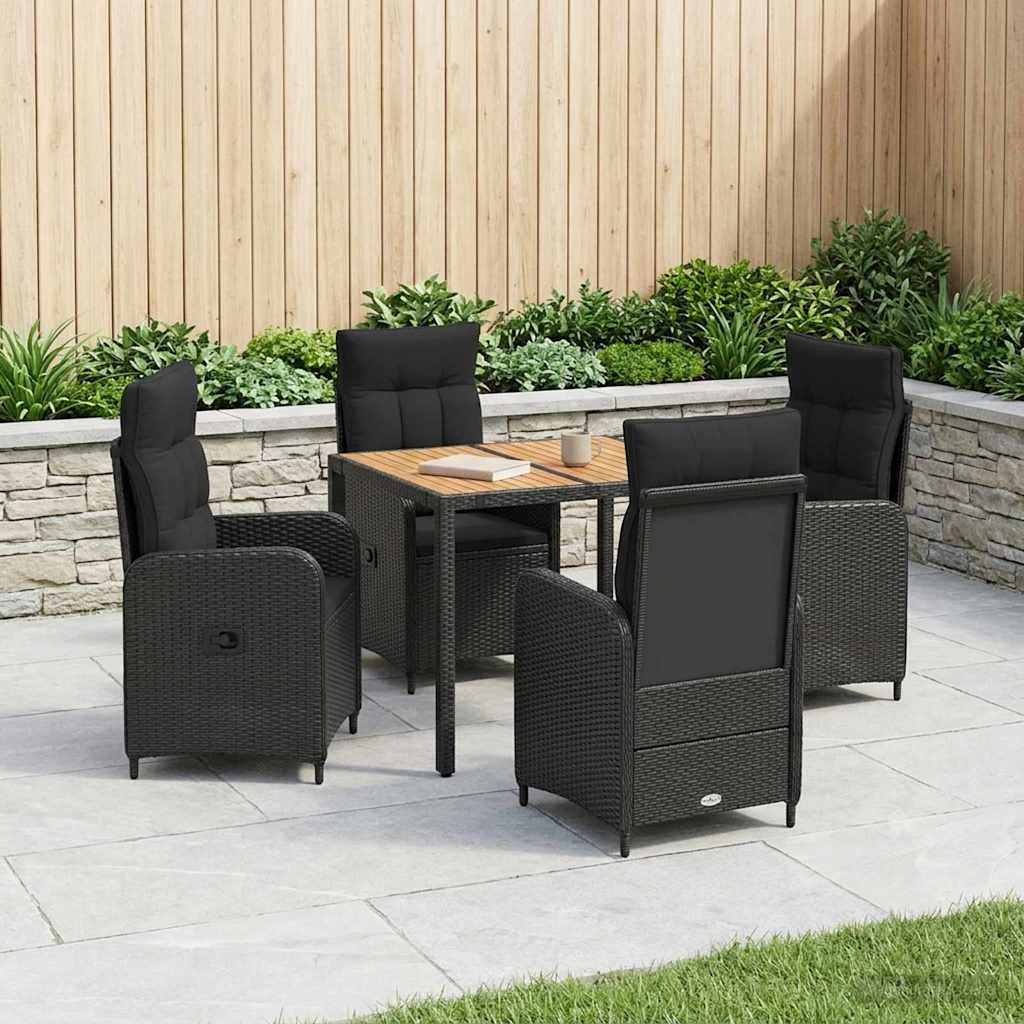 Buiten eettafelset 5 st Zwart PE Rattan en Poeder-Coated Staal is nu te koop bij PeponiXL, paradijselijk wonen!